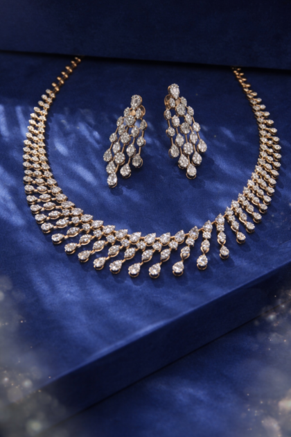 Classic Diamond Necklace With Earrings