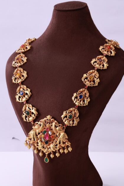 Peacock Navaratna Gold Necklace
