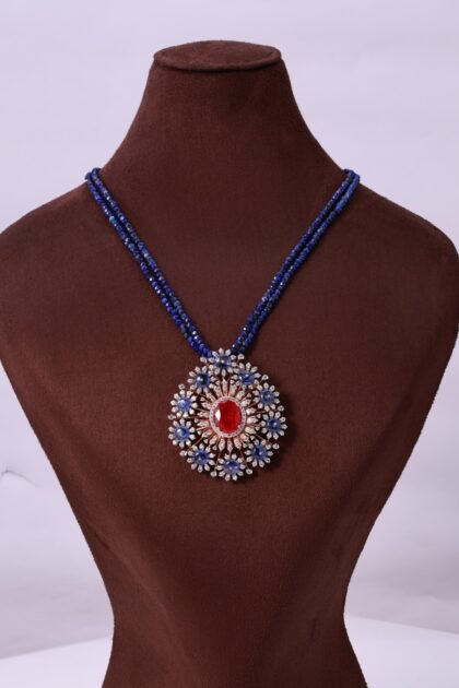 Diamond, Ruby & Blue Sapphire Gold Necklace